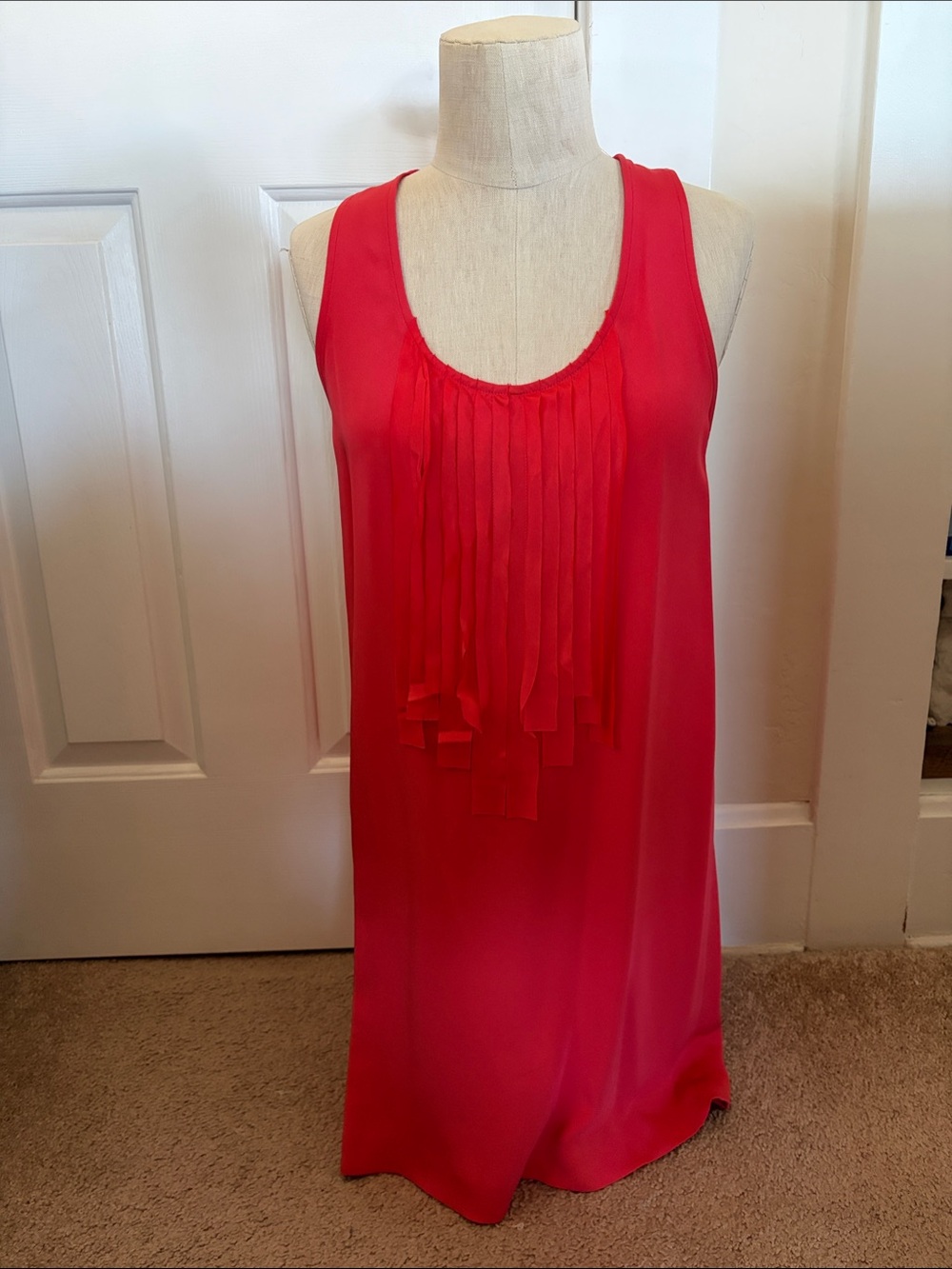 Silk Sleeveless Fringe Front Shift Dress